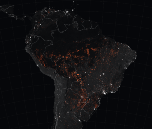 Pontos de foco de queimadas na América do Sul